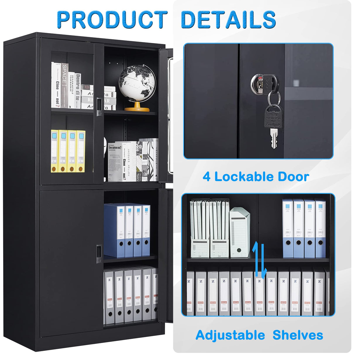 Letaya Storage Cabinet with Doors and Shelves,71" Steel Locker Acrylic Glass Door with Lock, for School Home Office Letaya