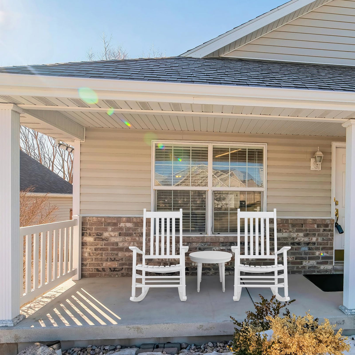 MAMIZO Wooden Rocking Chair Outdoor with High Back,Rocking Chair Indoor Oversized Easy to Assemble for Garden,Lawn, Balcony, Backyard,Porch,Wooden Rocking Chair,Porch Rocker(White) MAMIZO