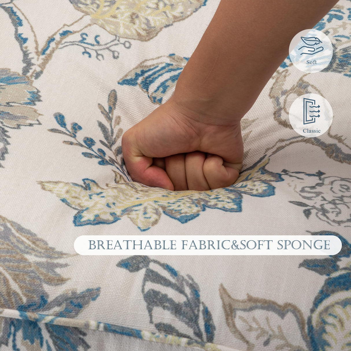 MELLCOM Floral Accent Chair, High Back Upholstered Armchair with Solid Legs, Leisure Single Sofa Chair for Living Room, Bedroom, Home Office, Blue Floral MELLCOM