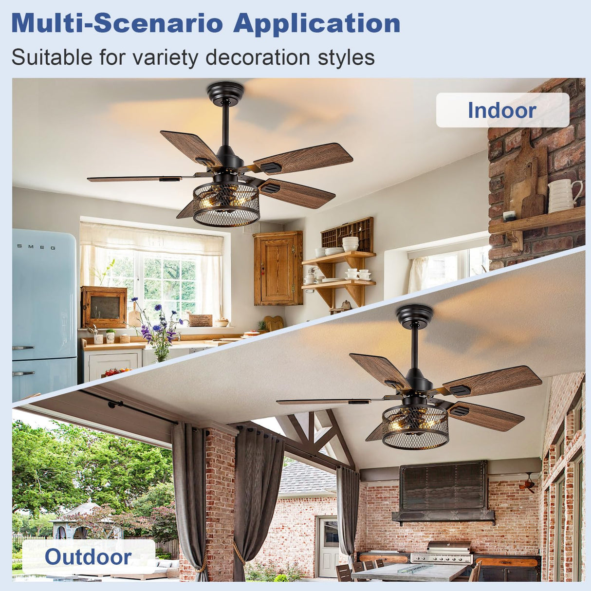 Depuley 42-Inch Ceiling Fans with Lights: Caged Ceiling Fans Dual Finish 5 Blades - Rustic Ceiling Fan with Remote Control for Industrial Living Room Outdoor Patio (E26 Bulb Included) Depuley