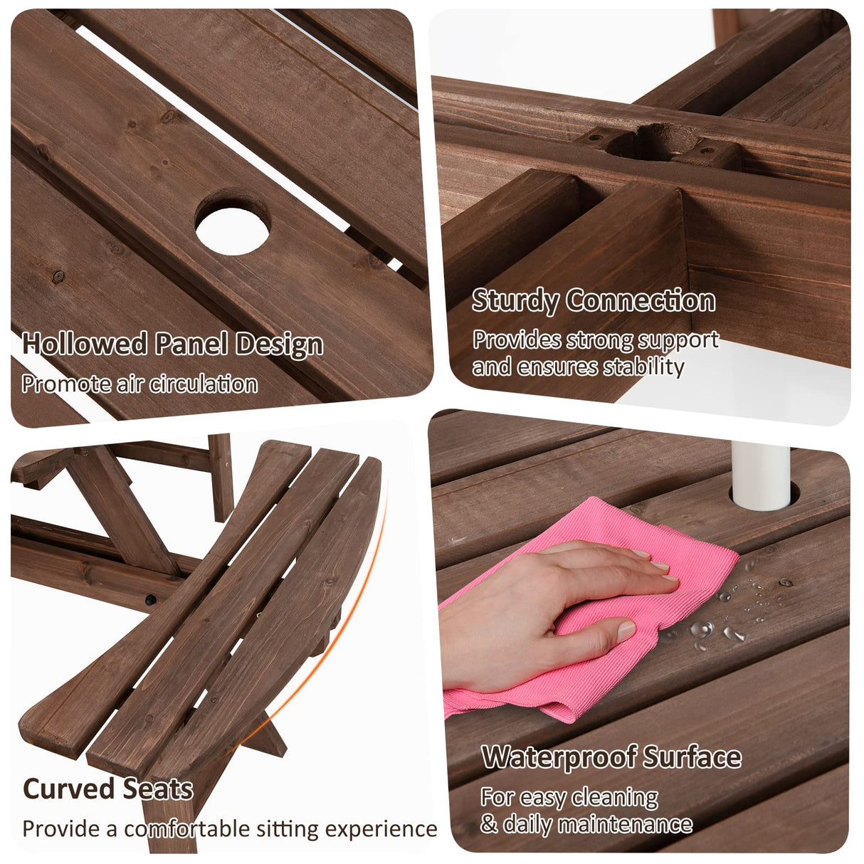 Tangkula 8 Person Wood Picnic Table, Outdoor Round Picnic Table with 4 Built-in Benches, Umbrella Hole, Outside Table and Bench Set for Garden, Backyard, Porch, Patio, 500lbs Capacity Per Bench Tangkula