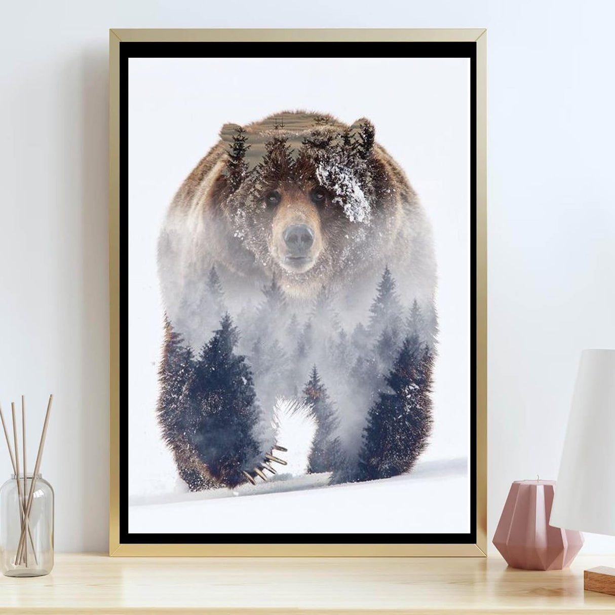 GMETINC 5D Diamond Painting Kits for Adults, Animal Bear Forest Scene Diamond Art Kits for Adults Beginner, DIY Full Drill Diamond Dots Paintings with Gem Art and Crafts Home Wall Decor 16x12inch GMETNIC