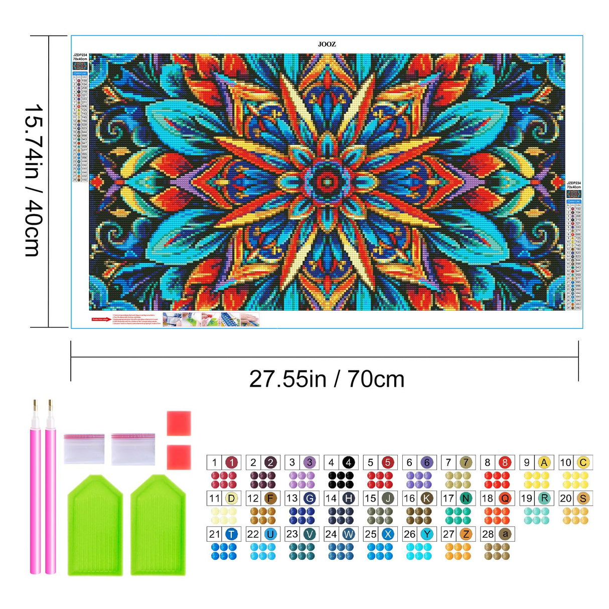JOOZ Large Diamond Art Kits for Adults - 5D Mandala Diamond Painting Kits for Adults, DIY Full Drill Large Mandala Diamond Art Painting, Gem Painting Kit for Home Wall Decor 27.5 X 15.7 Inch JOOZ