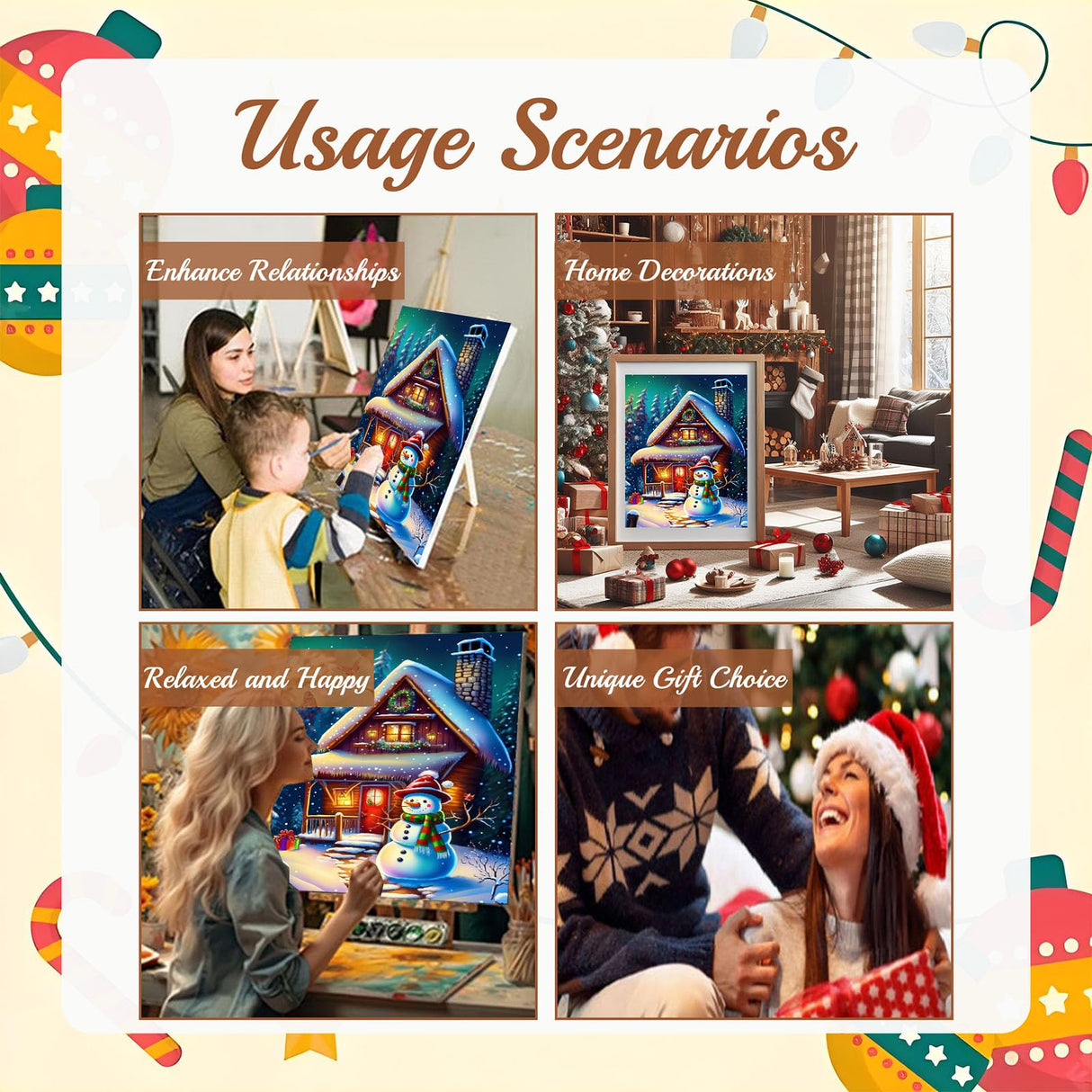 Arttoplus Christmas Snowman Paint by Numbers Kit for Adults Beginner-Christmas Adult Paint by Number Kits on Canvas, DIY Acrylic Oil Painting by Numbers for Adults for Gift Home Wall Decor(16x20inch) Arttoplus