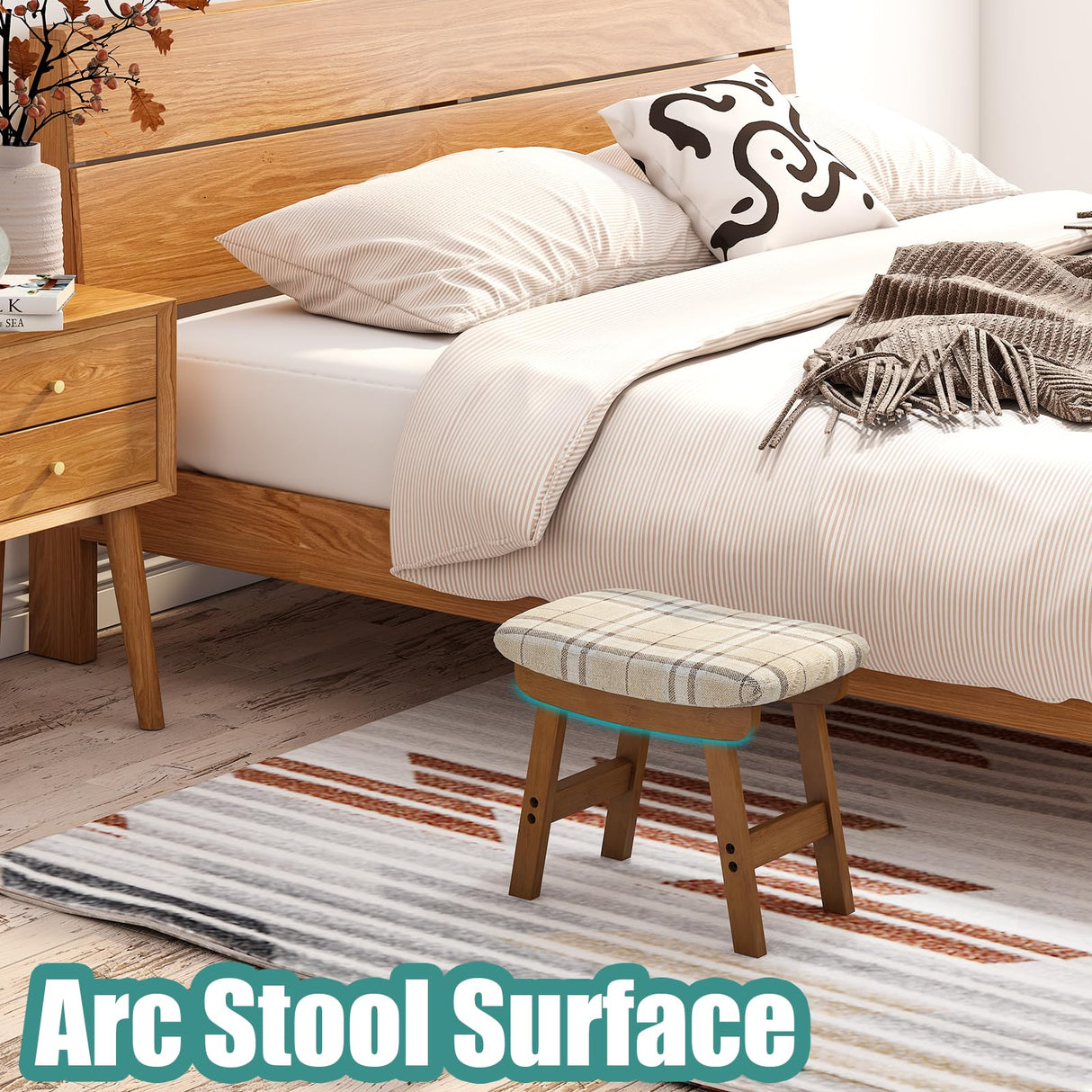 viewcare Foot Stools Ottoman, Small Foot Stool Ottoman, and Footstool, Wooden Foot Stool, Sofa Footrest Extra Seating for Living Room Entryway Office viewcare