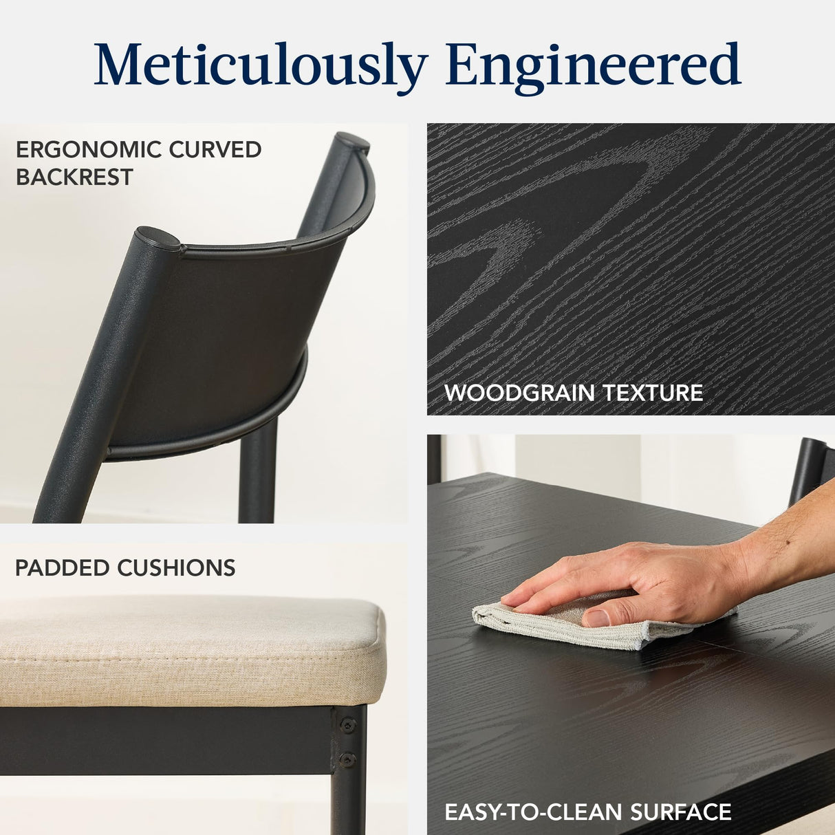 Best Choice Products 7-Piece Modern Dining Room Set, Kitchen Table Set, Dining Table w/ 6 Chairs, Upholstered Cushions, Solid Metal Frame, Curved Backrest - Black/Ivory Best Choice Products