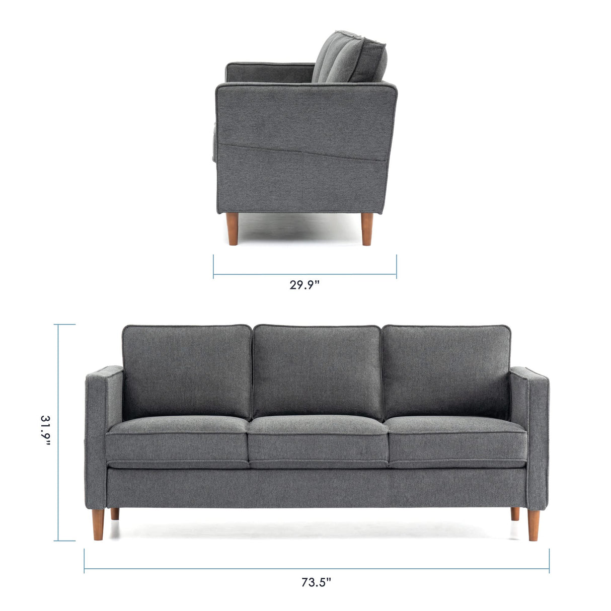 Mellow HANA Modern Linen Fabric Sofa Couch with Armrest Pockets, Dark Heather Grey Mellow