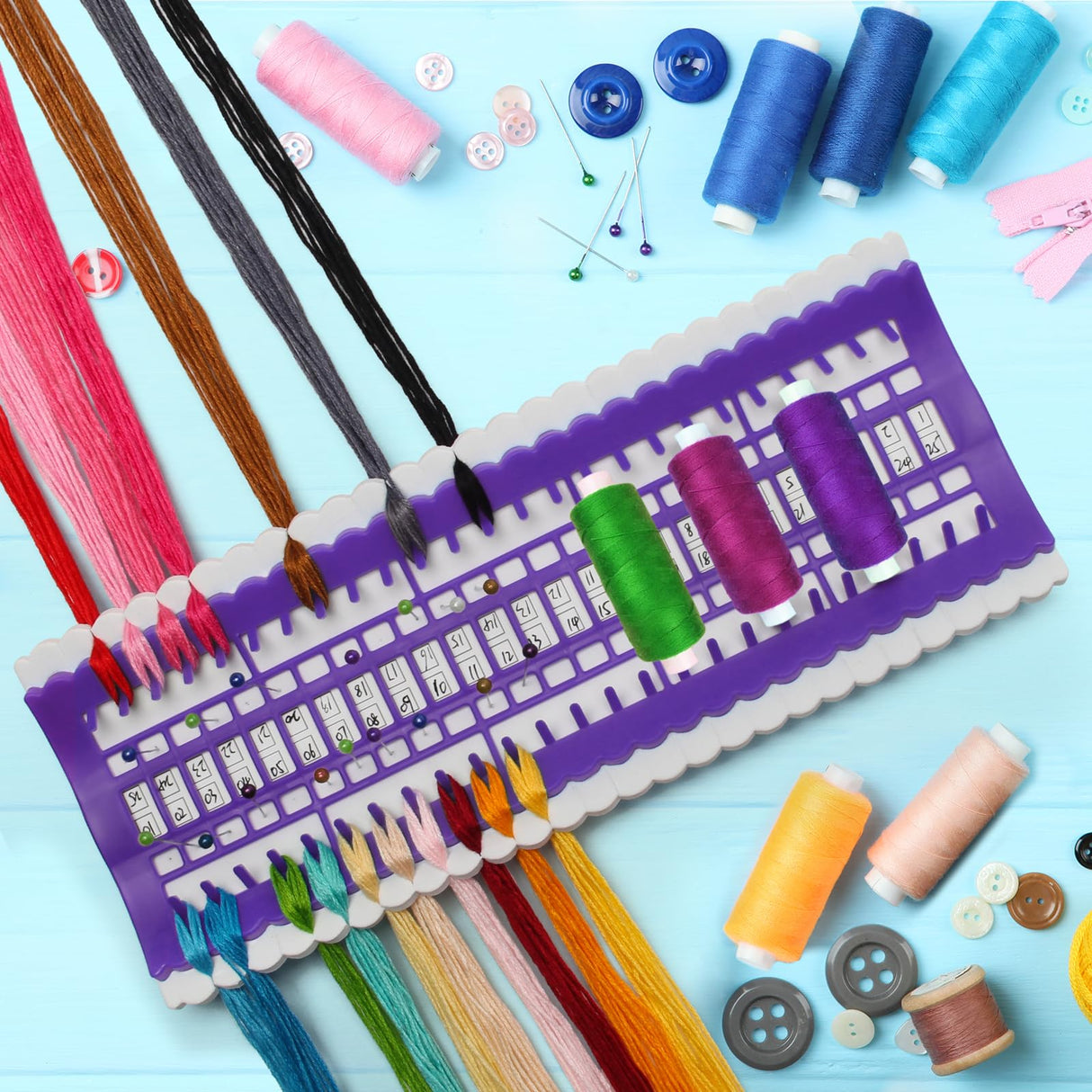 50 Positions Floss Organizer Embroidery Shelf, Luxiv Thread Organizers for Cross Stitch Embroidery Thread Holder with 15Pcs Replaceable Paper Card Sewing Needle, Embroidery Floss Organizer Luxiv