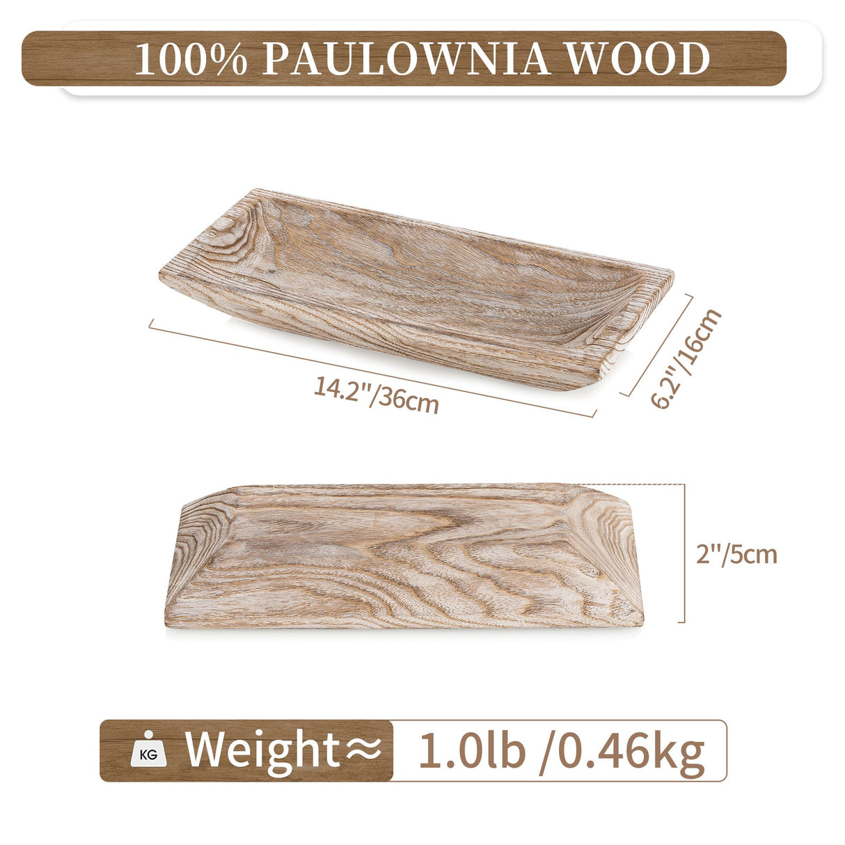 Hanobe Decorative Wood Dough Bowl: Long Wooden Centerpiece Table Decorations Natural Candle Holder Tray Decor Rustic Unfinished Trough Centerpieces for Dining Room Kitchen, White Hanobe