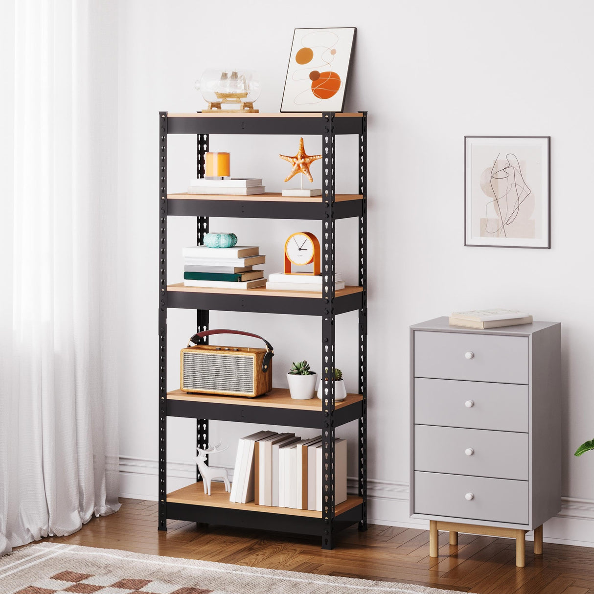 Yaheetech Storage Shelves 5 Tier Garage Shelving Heavy Duty Garage Shelves Adjustable Metal Shelving Unit Utility Rack Industrial Shelving for Warehouse Pantry Closet, 27.5"W x 12"D x 60"H, Black Yaheetech