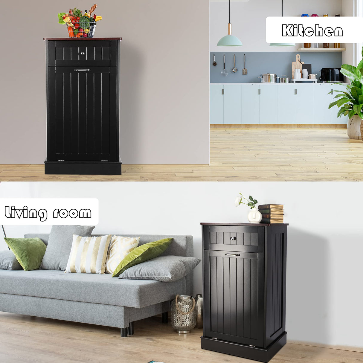 TOLEAD Tilt Out Trash Cabinet Free Standing 10 Gallon Recycling Trash Can Cabinet for Farmhouse Kitchen,Living Room, Dining Room, Black TOLEAD