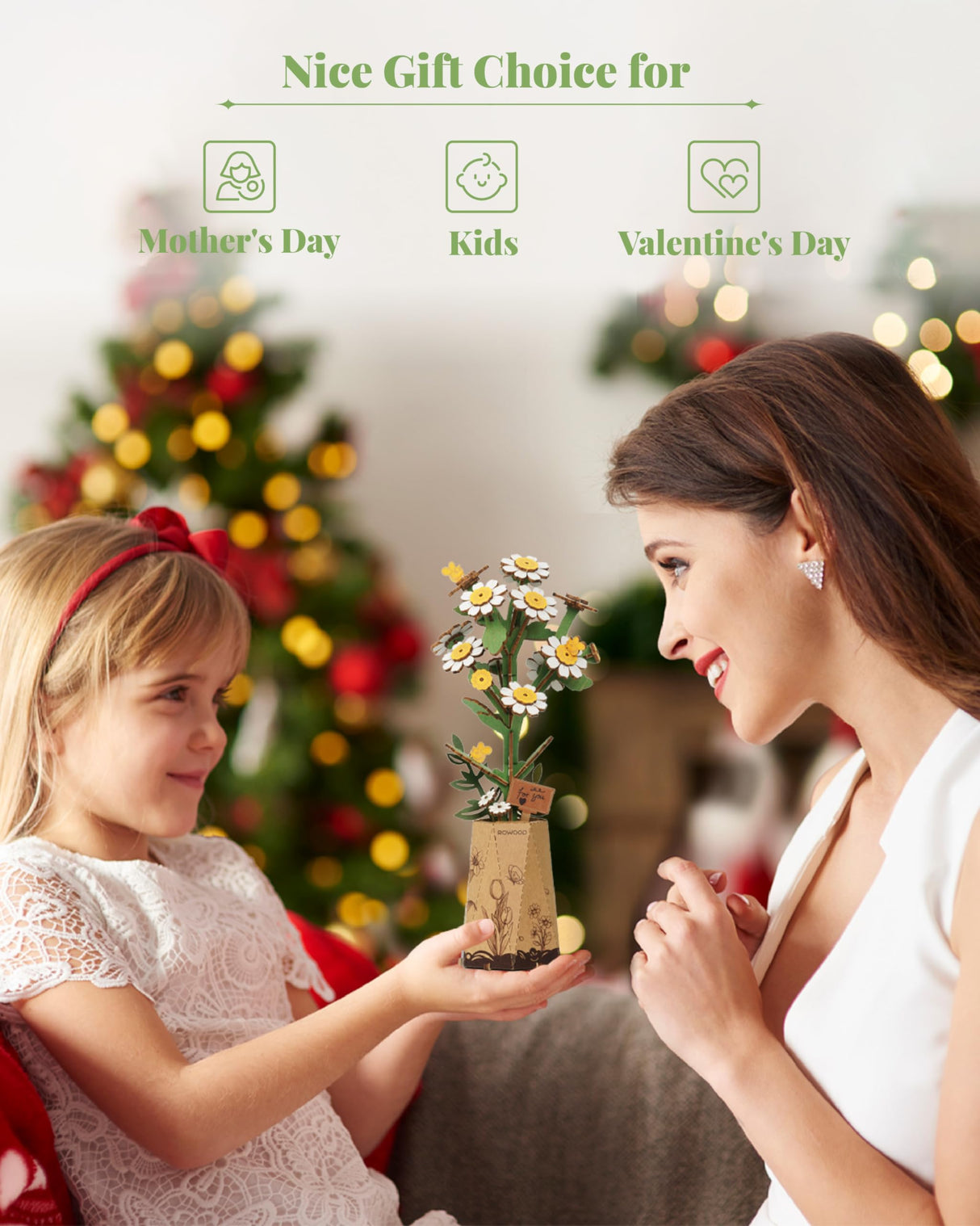 rowood 3D Puzzle Wooden Flower,DIY Flower Building Block Set Craft Kit for Kids,Mother's Day/Valentine's Day/Teacher's Day/Thanksgiving/Christmas/Birthday Gift for Mom/Grandma-Chamomile rowood