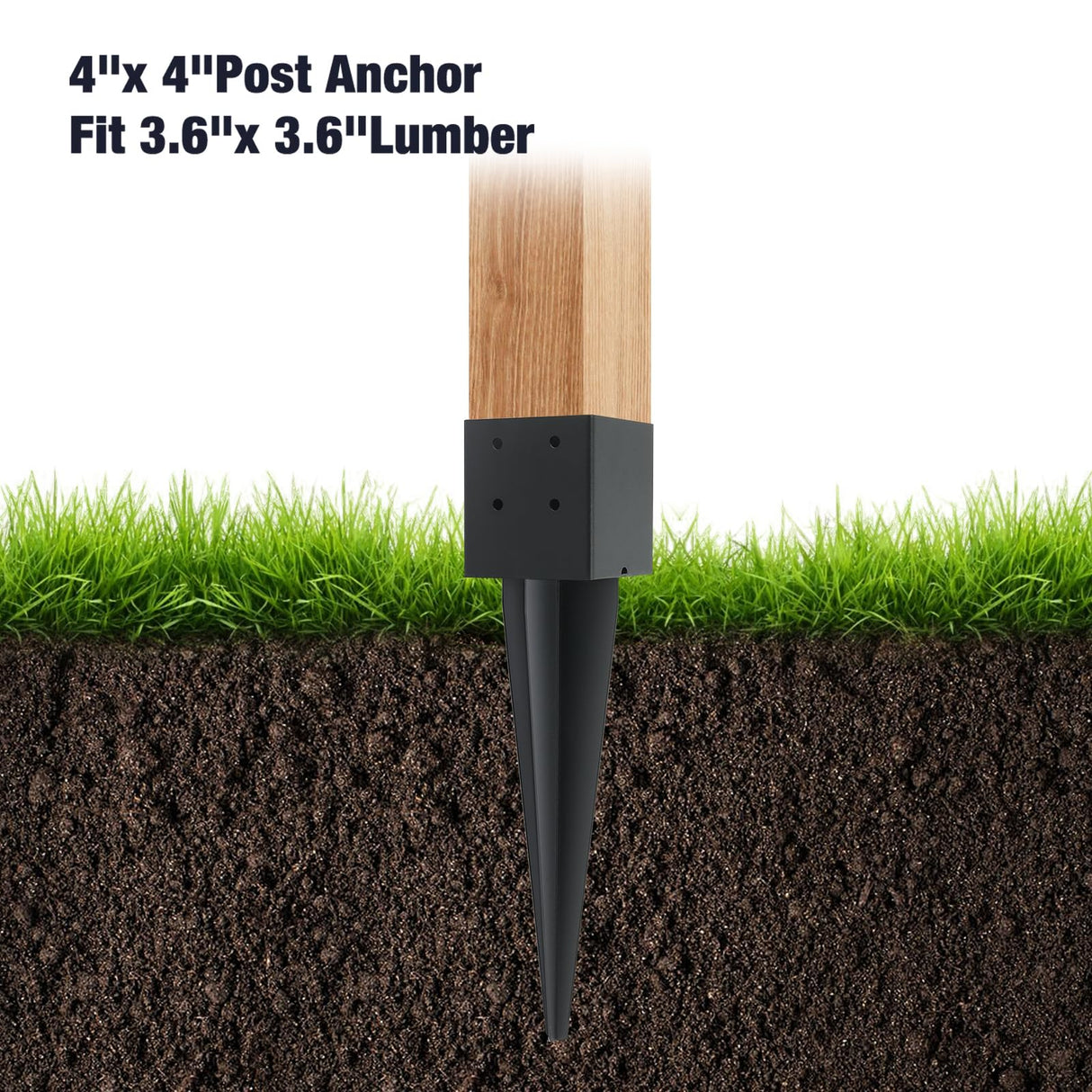 POSTYBAY 2 Pcs 4"x4" Fence Post Anchor Ground Spike 16"(Actual 3.6"x3.6") Heavy Duty Metal Fence Post Anchor with Black Powder-Coated for Deck,Fence,Porch,Railing,Mailbox POSTYBAY