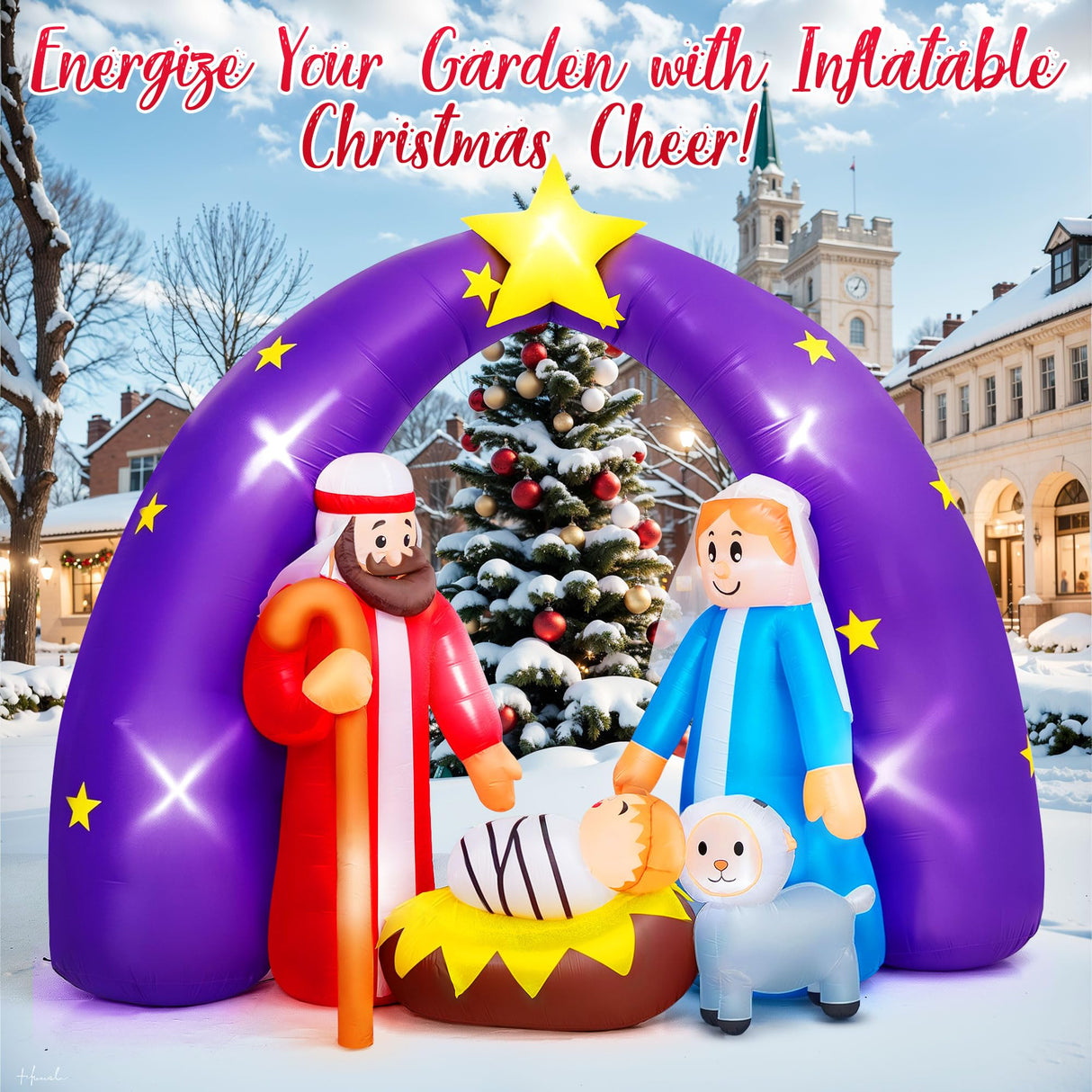 8FT FUN LITTLE TOYS 2024 Nativity Scene Christmas Inflatable with LED Lights for Outdoor Yard Decoration FUN LITTLE TOYS