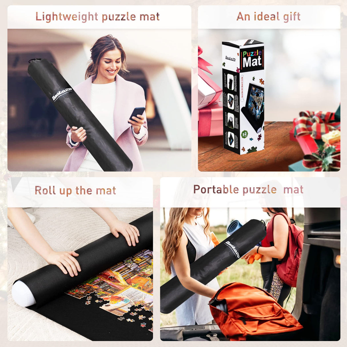 Becko US 2000-Pc Jigsaw Puzzle Mat Roll Up with Black Pump & Drawstring Storage Bag, Black Felt Mat for Easy Transport & Storage, Portable Puzzle Saver for 2000 1500 1000 500 Pieces Jigsaw Puzzles Becko US