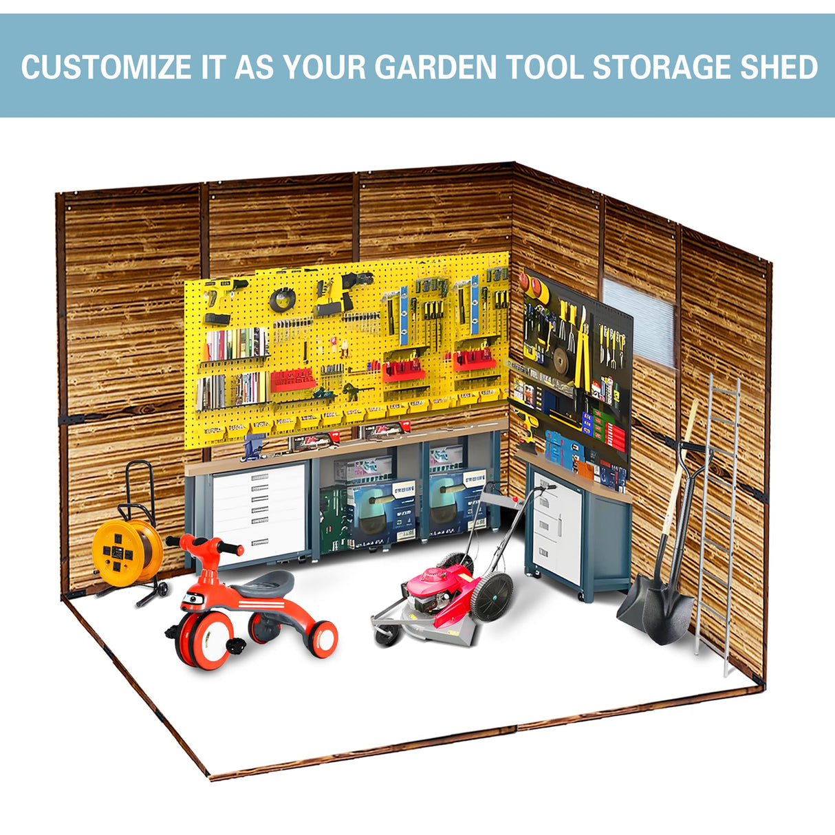 Shed 8' x 8' Storage Shed, 8x8 FT Wood Sheds & Outdoor Storage Clearance, Utility and Tool Garden Shed, Waterproof Storage Shed Large with Lockable Doors for Backyard, Patio, Outside Use AEMSOFK