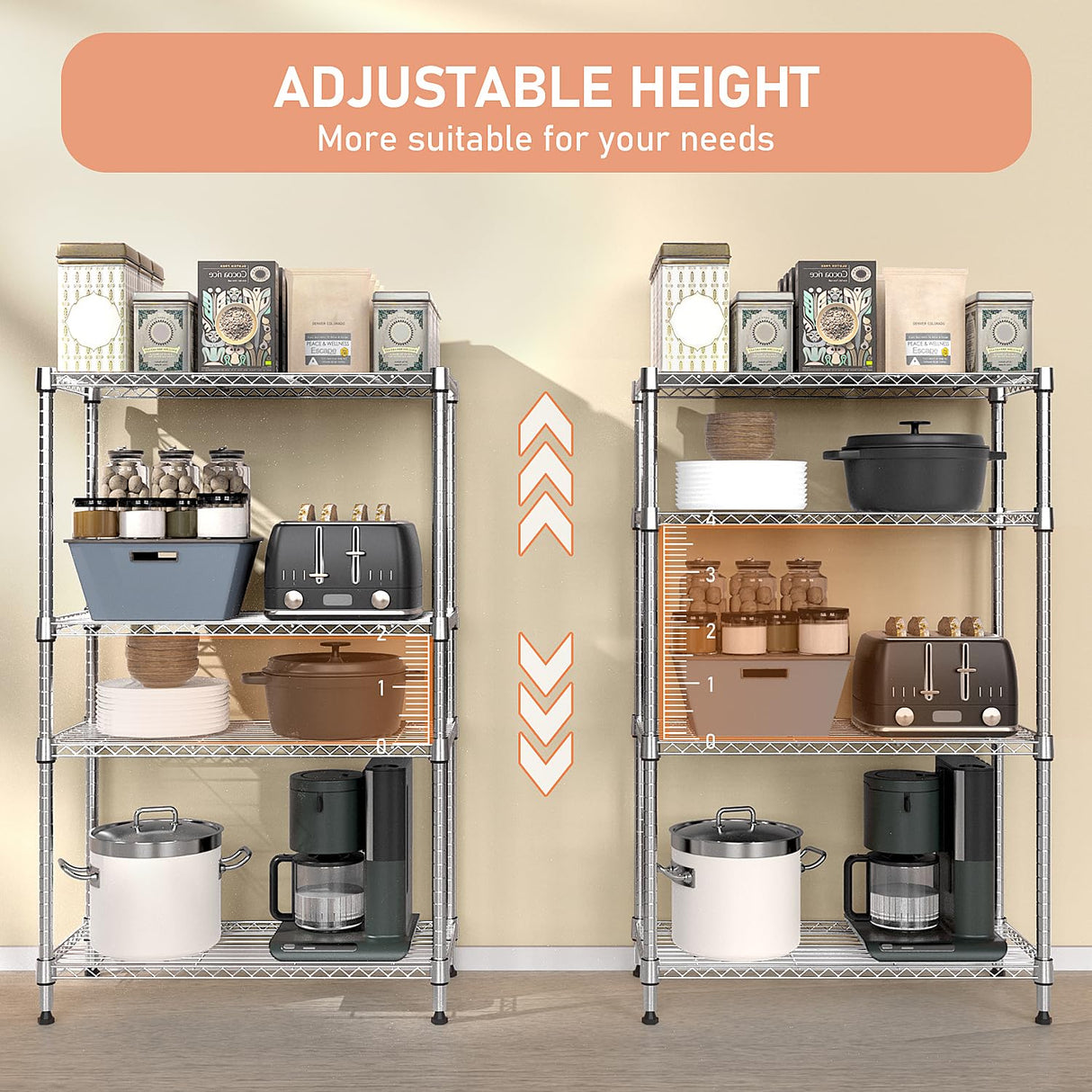 MZG 1400 lbs 4 Tier Storage Rack Metal Wire Shelving Unit, Storage Standing Household Shelf Organizer for Kitchen Pantry Closet Garage Basement Utility Room, Chrome 15.8" D x 45.3" W x 59.4" H M MZG