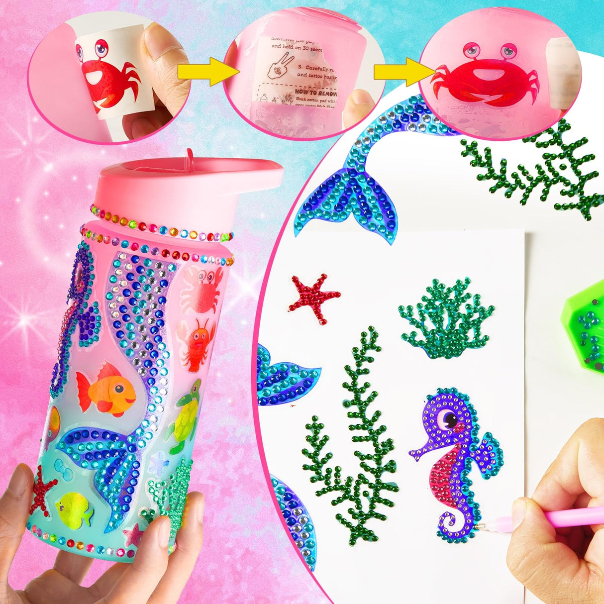 HIETIRA Decorate Your Own Water Bottle Kits for Girls - 4 5 6 7 8 Year Old Girl Gifts 4 5 6 7 8 9 Year Old Girl Birthday Gifts DIY Arts and Crafts for Kids Ages 6-8 Girls Mermaid Toys HIETIRA