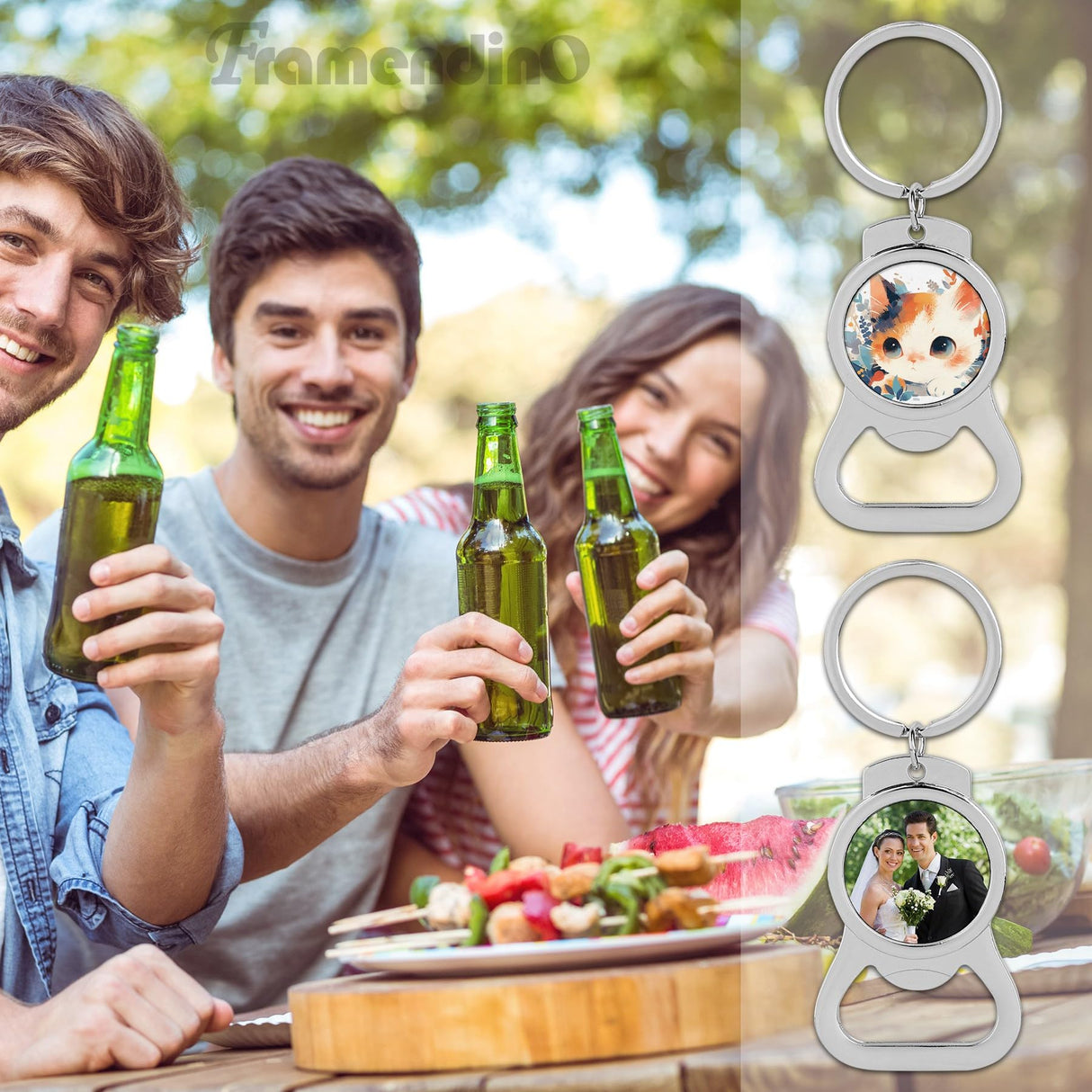 Framendino, 60 Pack Sublimation Blank Keychains Metal Bottle Opener Transfer Keychain Key Rings for DIY Personalized Photos (Round) Framendino