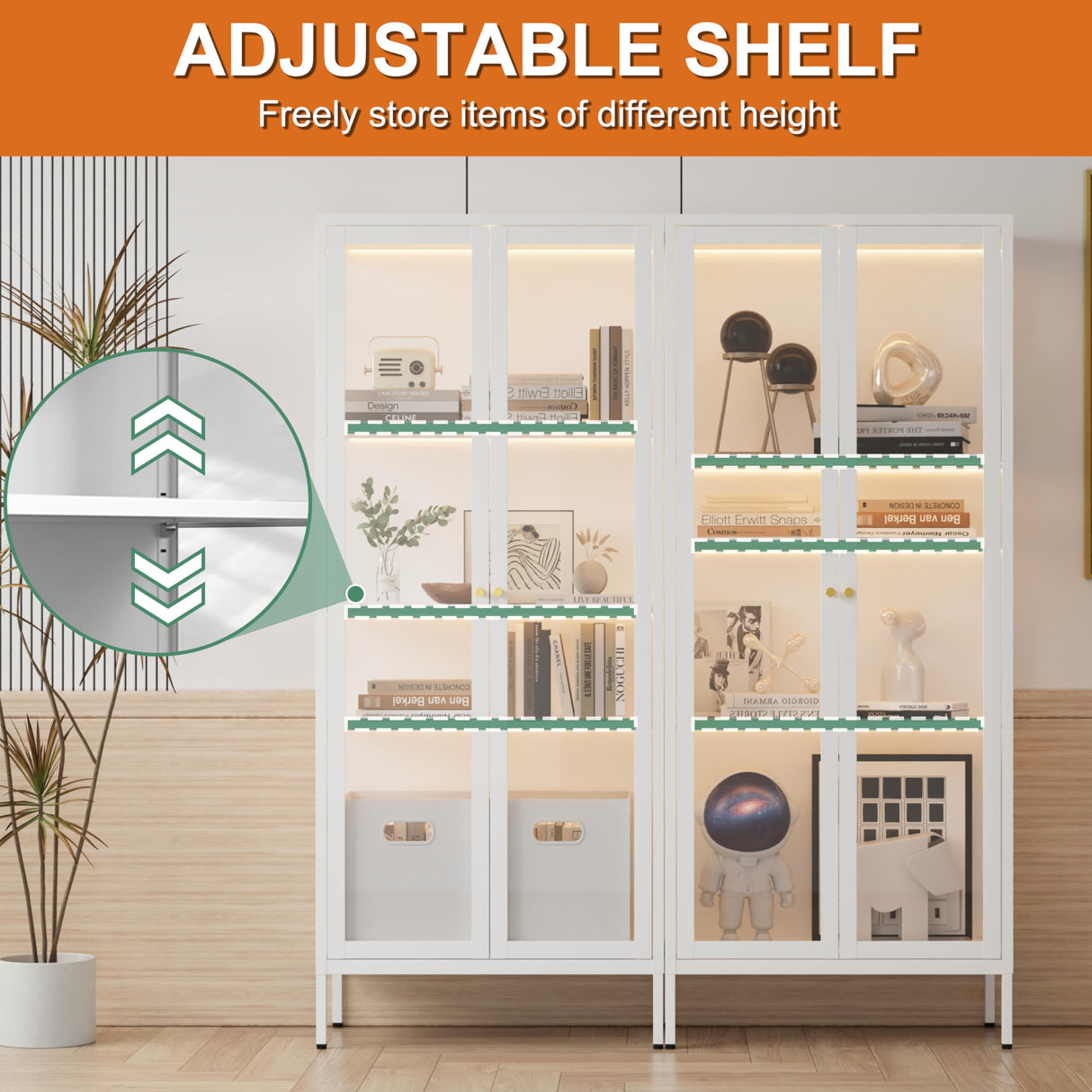 TIMELESS PIECES 66" H Glass Display Cabinet 4-Tier,Lighted Display case,Curio Cabinet with Glass Doors and Adjustable Shelves, Display Shelf for Collectibles,Living Room TIMELESS PIECES