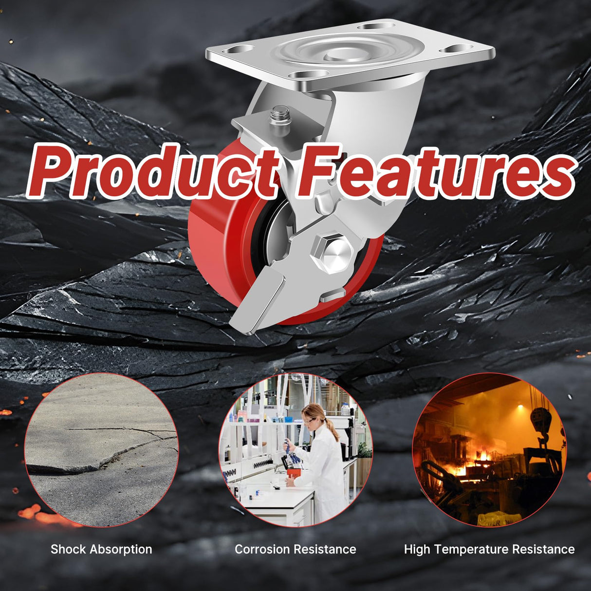 Nefish 4 Inch Heavy Duty Casters Wheels, Industrial Grade Polyurethane Casters Set of 4 with Dual Ball Bearing, Solid Polyurethane Wheel 2500 Lb, Plate Swivel Casters for Cart, Industrial, Machine Nefish