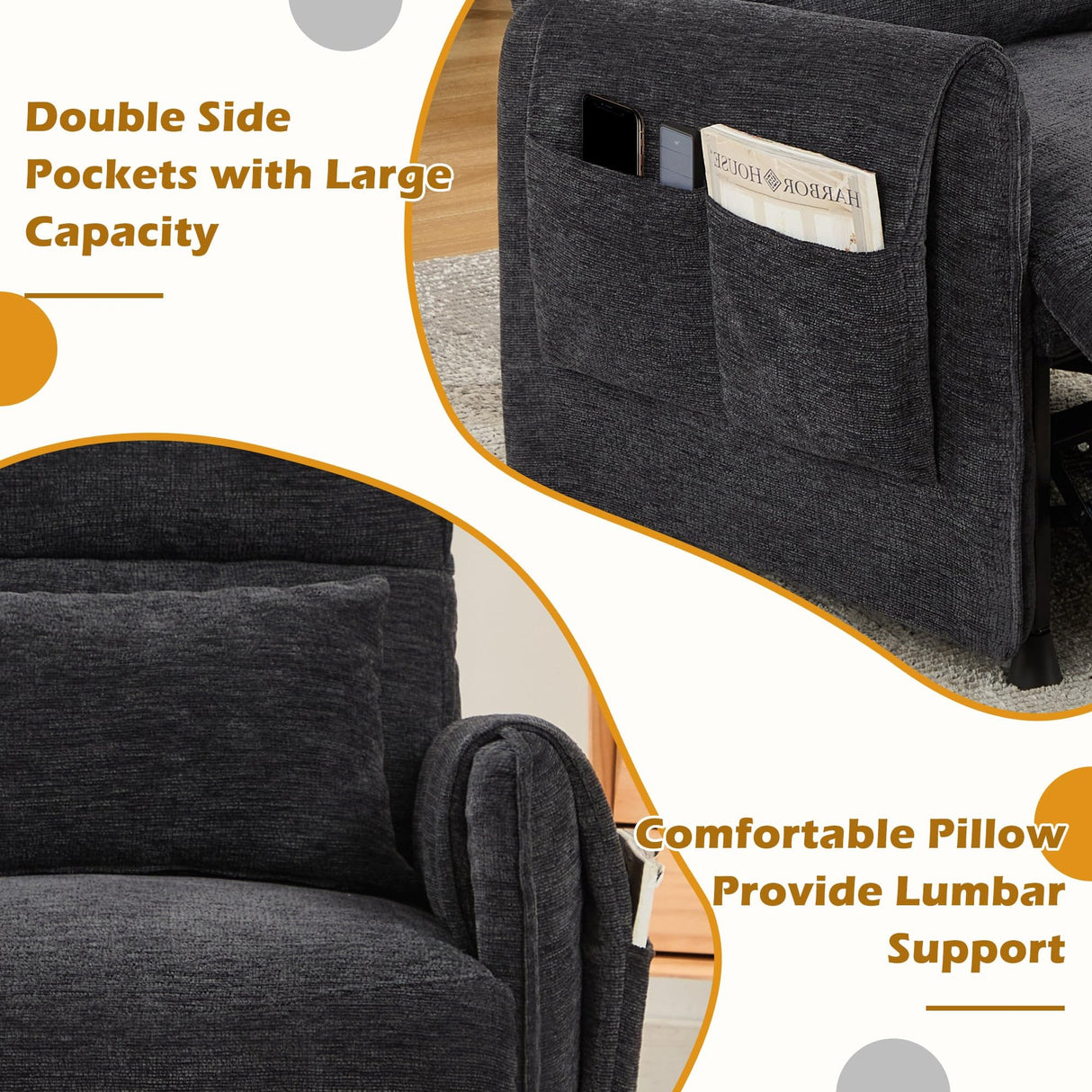 Korser Power Recliner Chair, Small Recliners for Small Spaces, Electric Recliner Chairs for Adults with Memory Function, Reclining Chair with Remote, Pillow and Side Pockets, Living Room, Chenille Korser