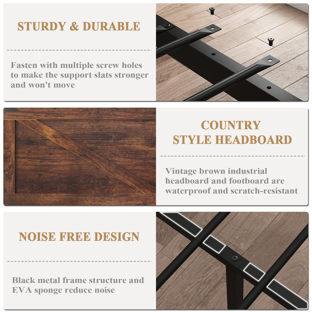 DOGIBIXO Rustic Brown Full Size Bed Frame with LED Lights, Charging Station, and Vintage Barn Door Headboard DOGIBIXO