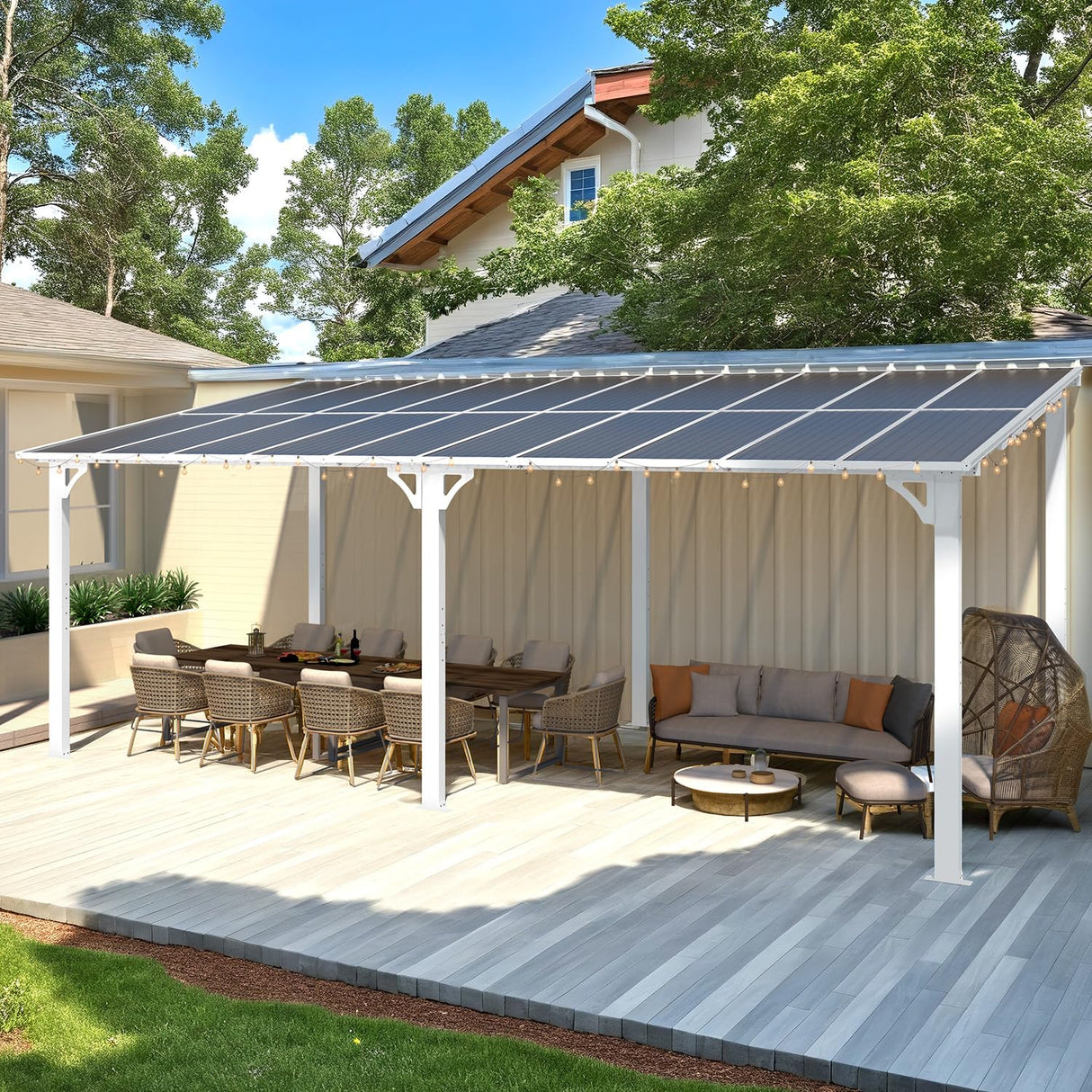 AECOJOY 20' x 10' White Outdoo Gazebo for Patio, Large Wall-Mounted Pergolas and Gazebos Clearance Hard Top 10x20 Lean to Metal Gazebo Shelter Patio Roof, Heavy Duty Awnings for Patio, Decks AECOJOY