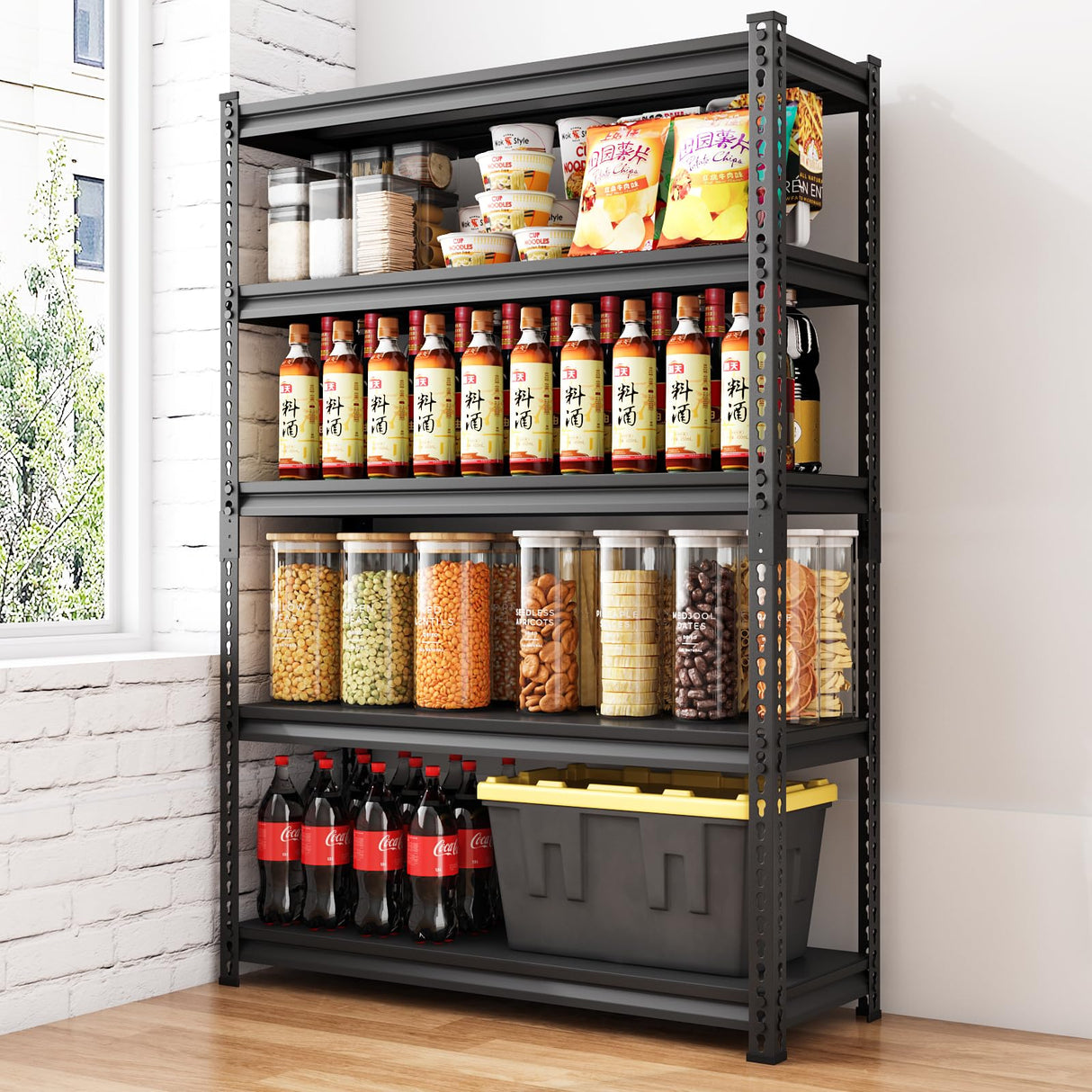 Rufokisa 48" W Garage Shelving Heavy Duty,3000LBS Loads Metal Shelving Units and Storage,5-Tier Garage Storage Shelves Heavy Duty, Industrial Utility Shelves,48”W x 24”D x 78”H(Black) Rufokisa