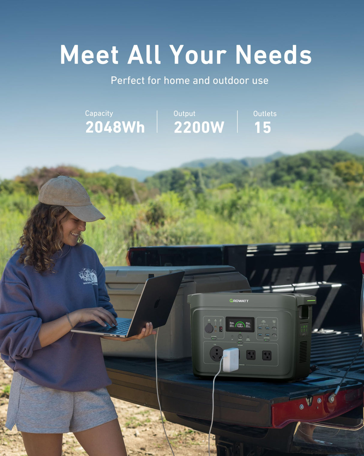 GROWATT Portable Power Station: Infinity 2000 Solar Generator 2048Wh LifePO4 Battery 2200W AC Output Expandable to 6144Wh,1.6H Fast Charging, for Home Use, Outdoor Camping, RV and Emergency Backup GROWATT