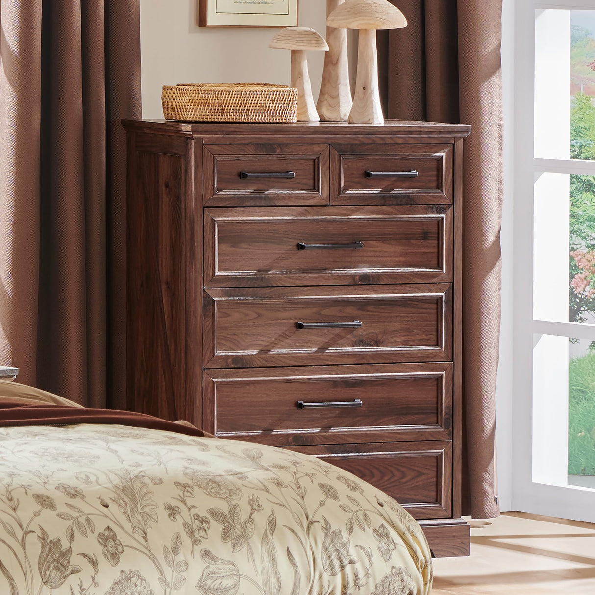 ACCOHOHO 6 Drawer Dresser, Farmhouse Chest of Drawers for Bedroom, 44" Tall Dresser with Large Metal Handles, Wood Drawer Organizer for Living Room, Hallway, Closet - Brown ACCOHOHO