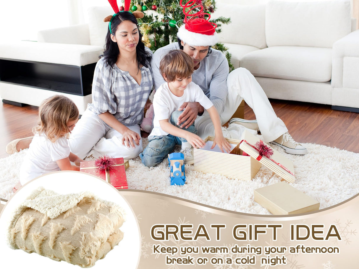 Remagr Christmas Sherpa Throw Blanket 3D Christmas Tree Snowflake Reindeer Double-Sided Thick Soft Plush Fluffy Decoration for Couch, Bed, Sofa Holiday Party Gifts, 50" x 60"(Beige,Xmas Tree) Remagr