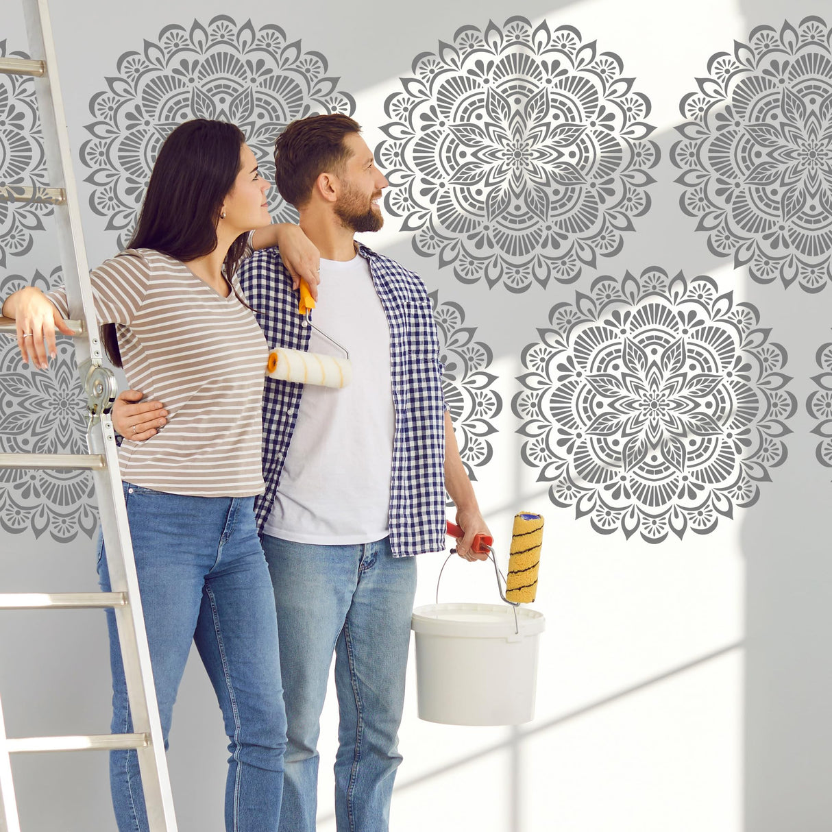 Sitsink Mandala Stencils for Painting Reusable - 6 Pcs Rangoli Damask Stencils for Craft, Large Mandala Templates Wall Stencil for Painting on Wood Rock Canvas Sitsink