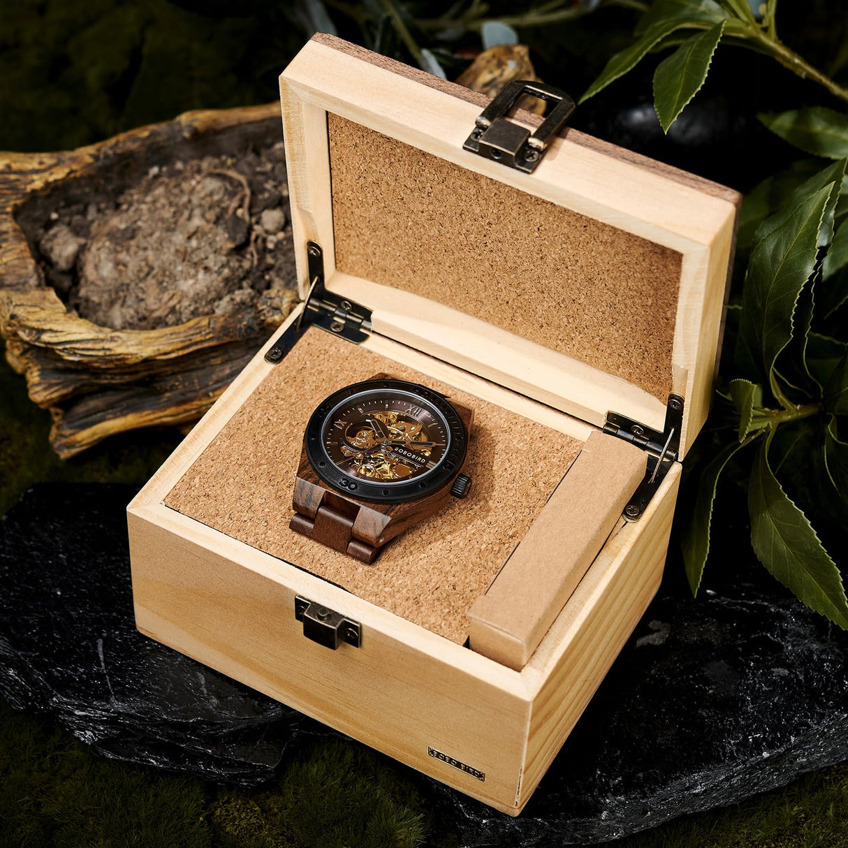 BOBO BIRD Mens Wood Watches Skeleton Mechanical Wooden Watch Lightweight Luxury Wristwatches with Natural Wood Band of Limited Edition Collection for Men (red) BOBO BIRD