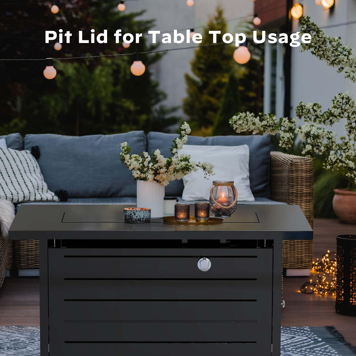 Ciays 42 Inch Gas Fire Pit Table, 60,000 BTU Propane Pits for Outside with Steel Lid and Lava Rock, 2 in 1 Firepit Table Gatherings Parties on Patio Deck Garden Backyard, Black Ciays