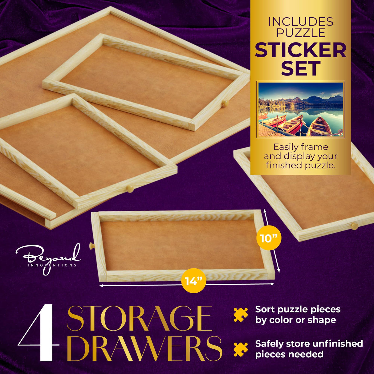 1000 Piece Wooden Jigsaw Puzzle Board - 4 Drawers, Non-Rotating Puzzle Table | 30” X 22” Jigsaw Puzzle Table | Puzzle Cover Included - Portable Puzzle Tables for Adults and Kids by Beyond Innoventions Beyond Innoventions