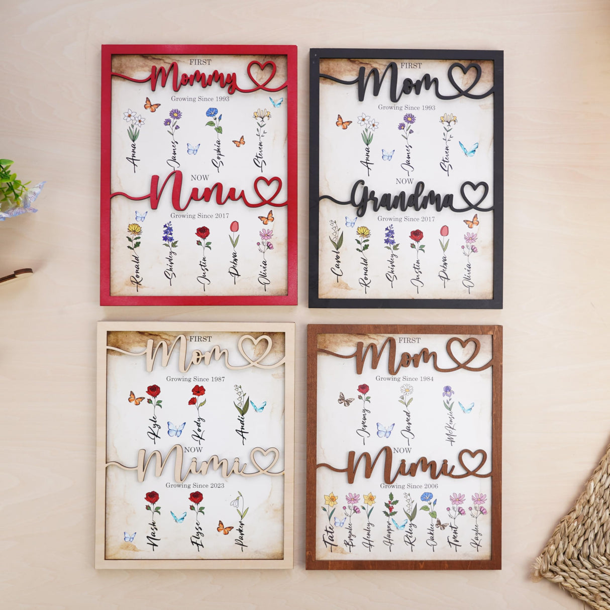 Personalized Grandma's Garden Birth Month Flowers Photo Frame Wall Art Custom Wooden Family Name Sign Grandmother Nana Mimi Gigi Gift For Mothers Day, Grandparents Day Family Home Decoration vinatimes