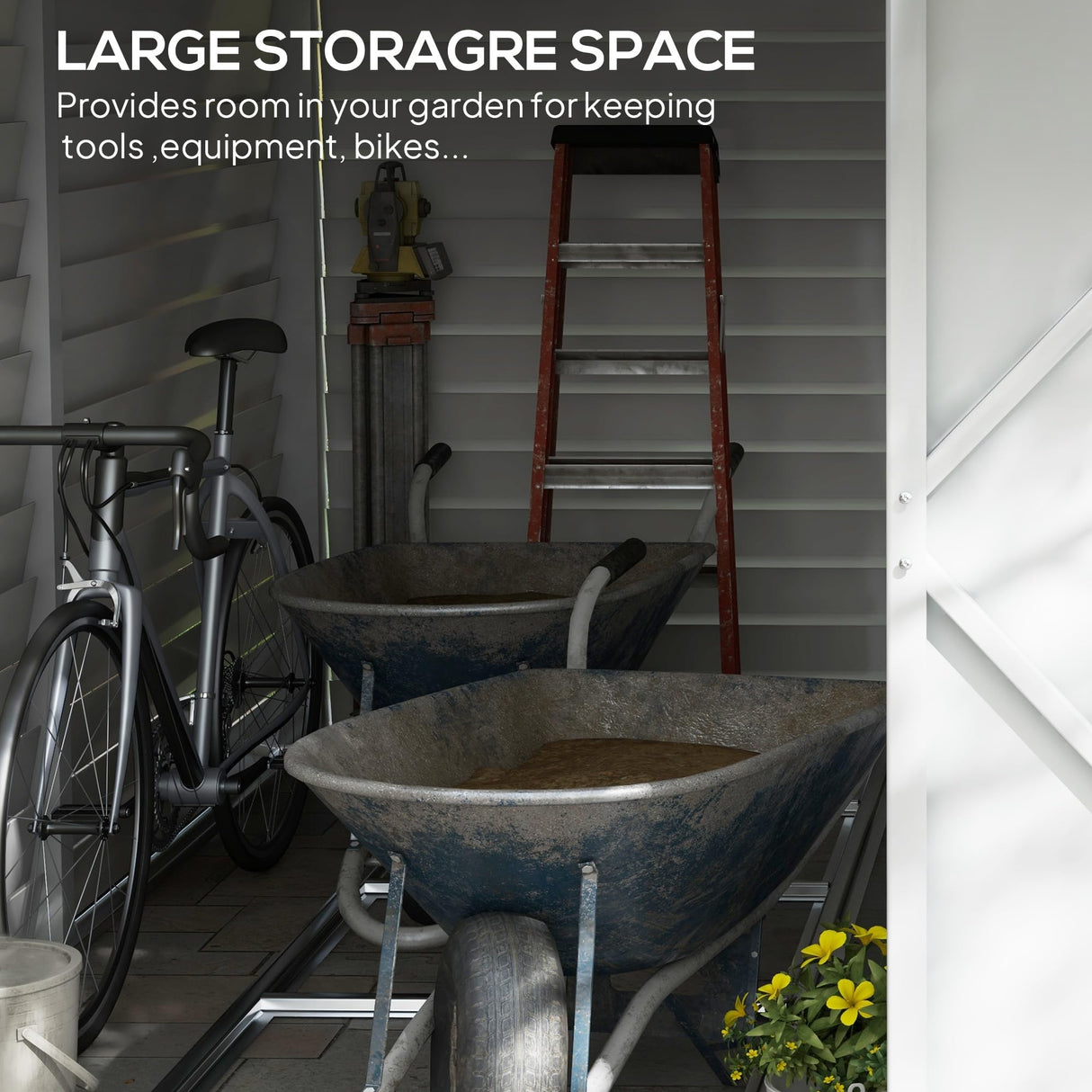 Outsunny 4.6' x 9' Steel Outdoor Storage Shed, Lean to Shed, Metal Tool House with Foundation Kit, Lockable Doors, Gloves and 2 Air Vents for Backyard, Patio, Lawn, White Outsunny