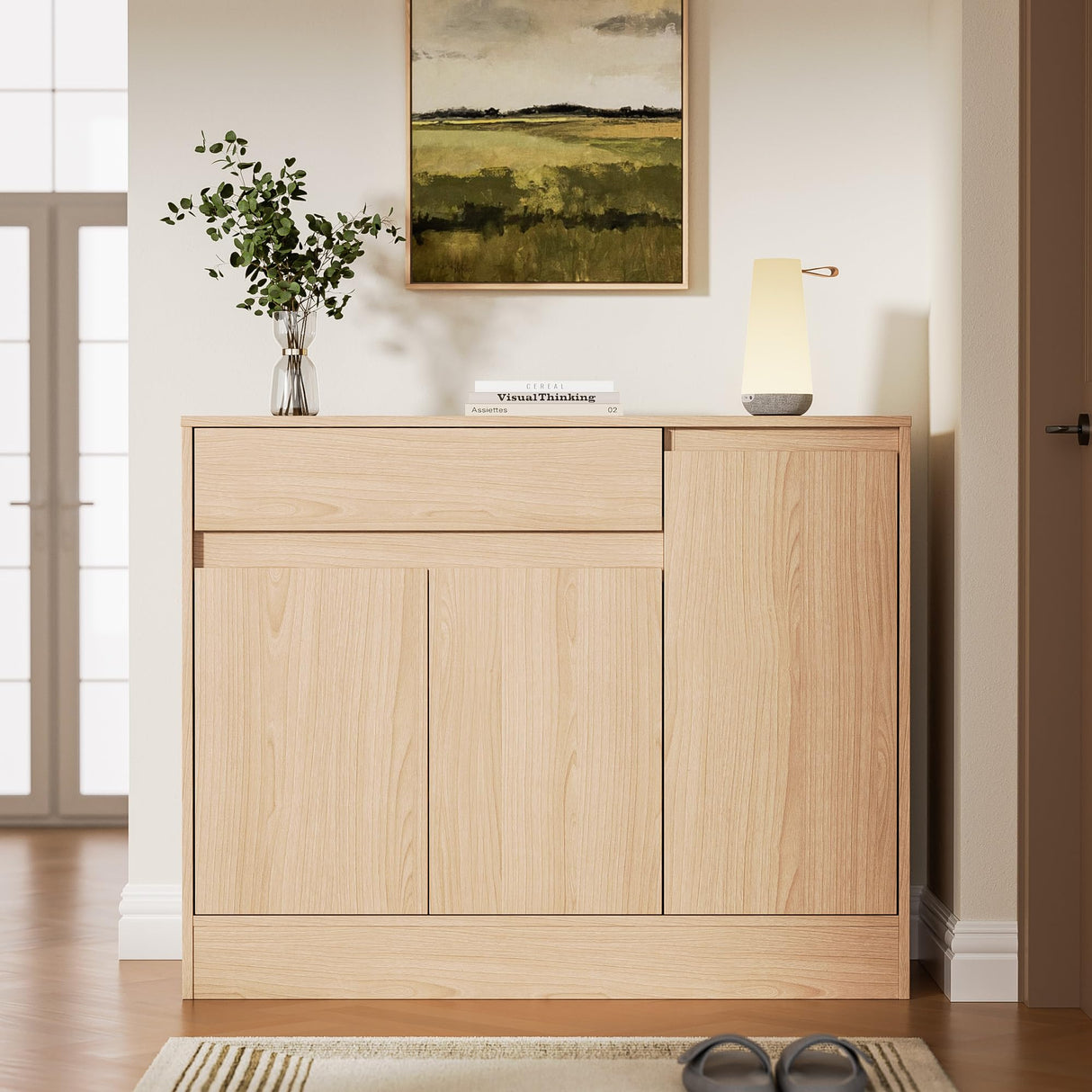 Housoul Shoe Cabinet Storage with 3 Doors, Freestanding Shoe Cabinet with Drawer & Adjustable Shelves, Wooden Shoe Organizer for Entryway, Hallway, Oak Housoul