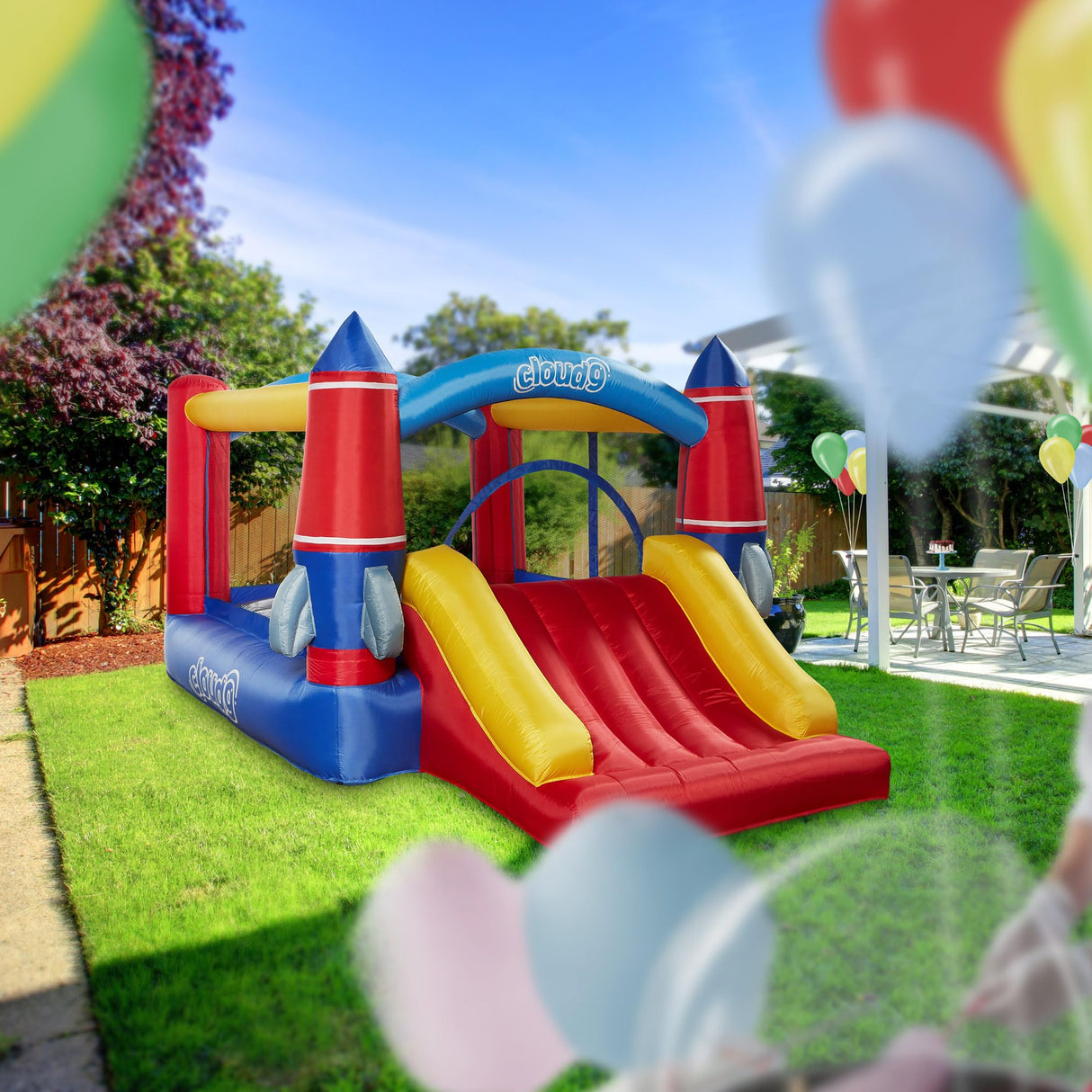 Cloud 9 Inflatable Bounce House and Blower, Rocket Theme Bouncer for Kids with Slide, Includes Stakes and Repair Patches Cloud 9