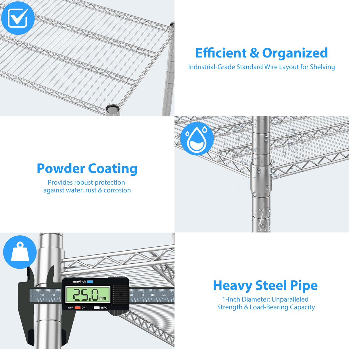 Homdox Heavy Duty Metal Shelves for Storage, 4 Tier Storage Racks and Shelving, Commercial Adjustable Wire Shelving Unit on Wheels, Garage Rack Pantry Shelves Kitchen Shelving, 24"x60"x72", Chrome Homdox