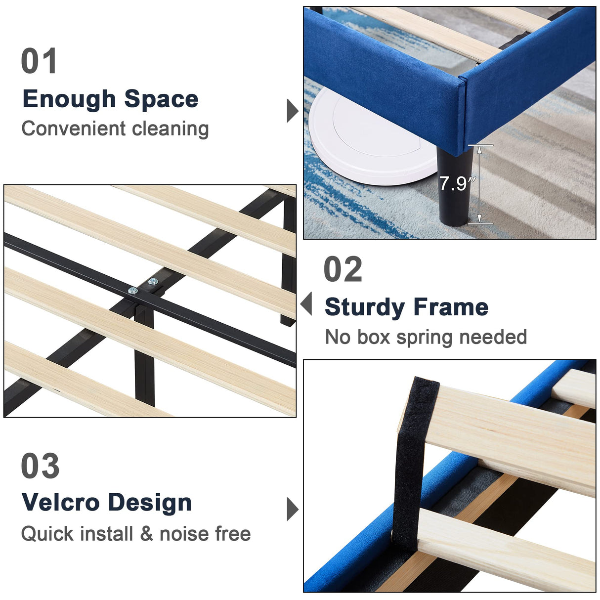 VECELO Twin Upholstered Platform Bed Frame with Fabric Headboard,Wooden Slats Support/No Box Spring Needed/Mattress Foundation,Dark Blue VECELO