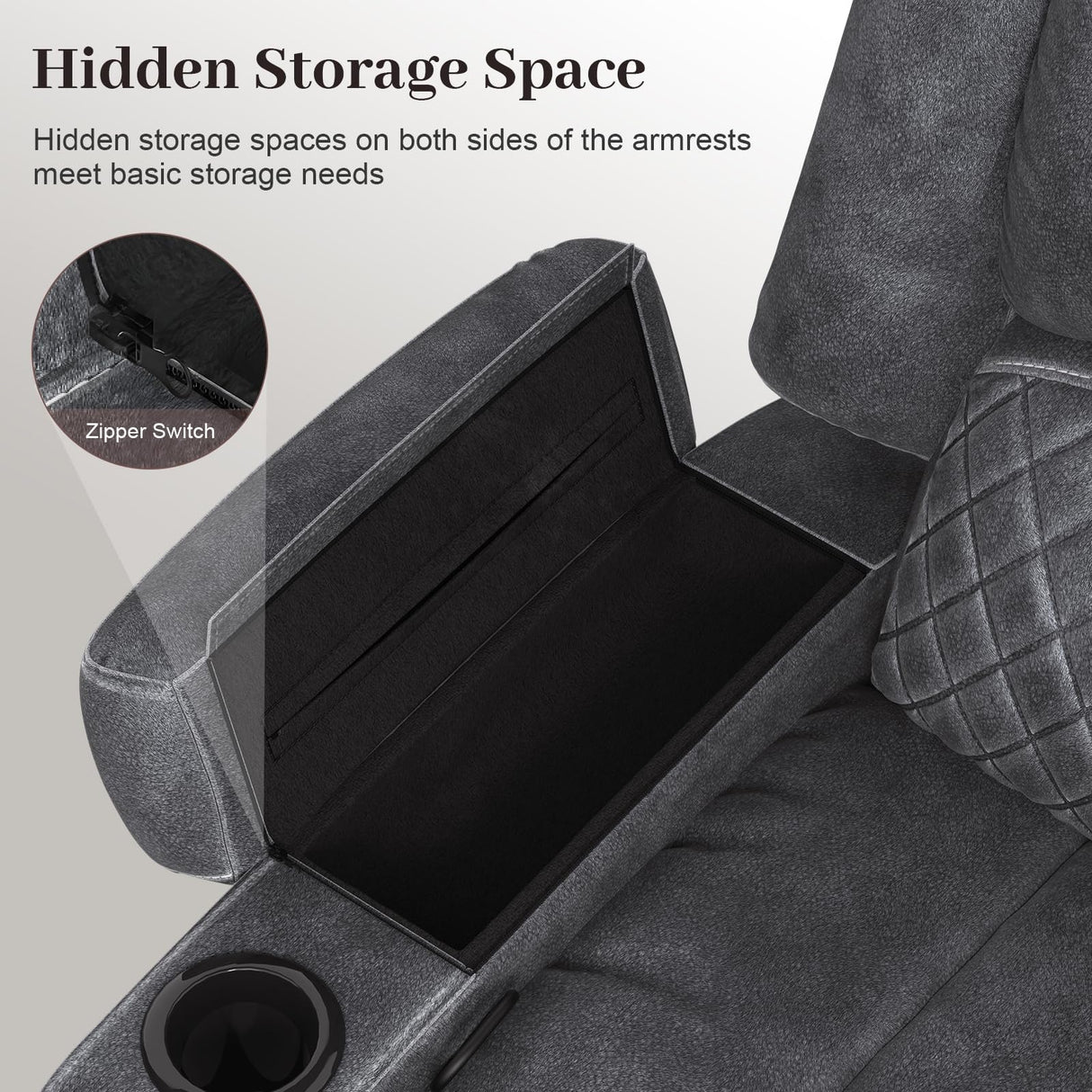 Yolsali Loveseat Recliner Sofa, Manual Reclining Loveseat with Removable Armrest, Dutch Velvet Recliner Loveseat for Adults with 2-Tier Cushions, USB Charging Ports, Cup Holders - Grey Yolsali