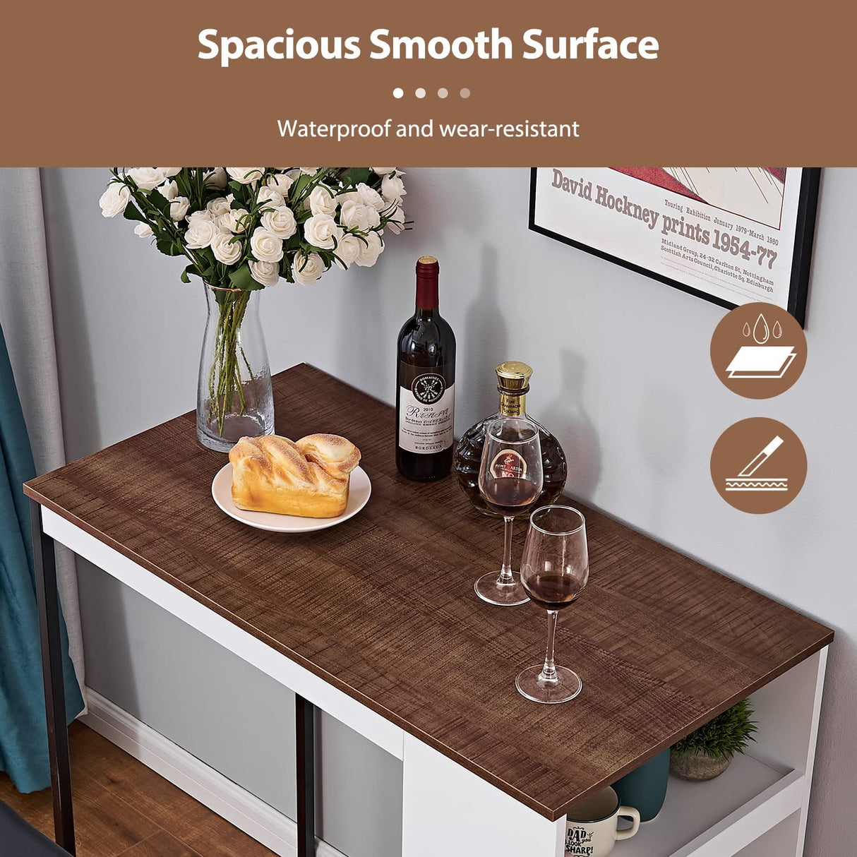 Panana Rustic 3-Piece Counter Height Dining Table Set with Stools and Storage Shelves Panana