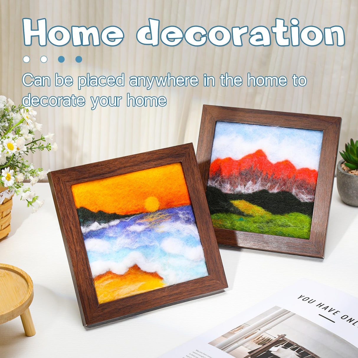 QMNNMA Needle Felting Kits for Beginners, Needle Felt Painting Kit, Wool Felting Kit with Picture Frame, Foam Pad, Felt Cloth, and Instructions, Used for Home Decoration, Art Craft QMNNMA