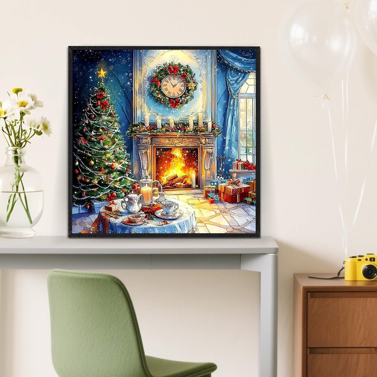 Christmas Tree Fireplace Diamond Painting Kits for Adults,5D Winter Diamond Art Kits for Adults Beginners,DIY Full Round Drill Diamond Dot Painting Gem Art Kits for Adult,Home Wall Decor 13.8x13.8 In LKHMVCA