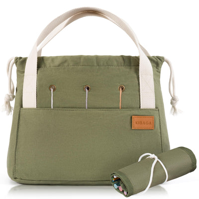 Stylish Crochet Bag Organizer Easily Organizes Your Yarn - Durable Canvas Bag w/ 8 Pockets Stores Plenty of Yarn Skeins & Crocheting Supplies/Accessories - Perfect Basket for Gifting to Knitting Fans