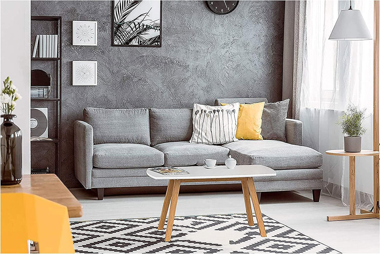 bonVIVO Small Coffee Table - Franz Designer Low Table w/Wooden Bamboo Frame for Sitting, Storage and Living Room Furniture for Men and Women - White bonVIVO