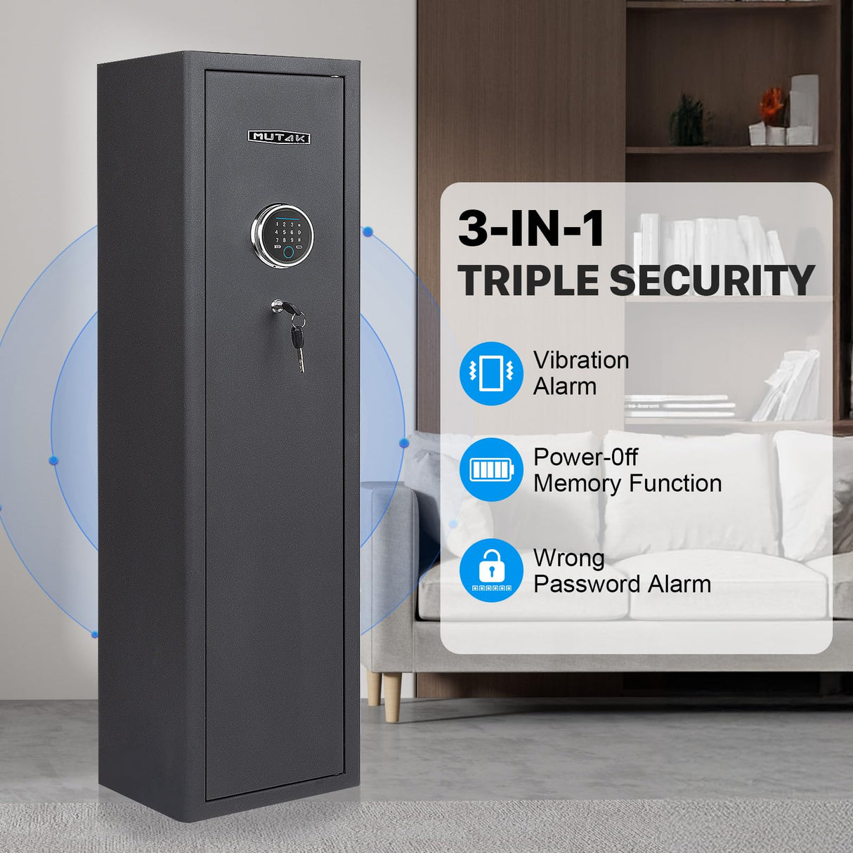 Mutak 4-5 Biometric Gun Safe for Rifle and Pistols, Long Gun Safe for Rifle Shotgun for Home, Quick Access 4-5 Gun Storage Cabinet with Handgun Pouch, Silent Mode (No Assembly Required) Mutak