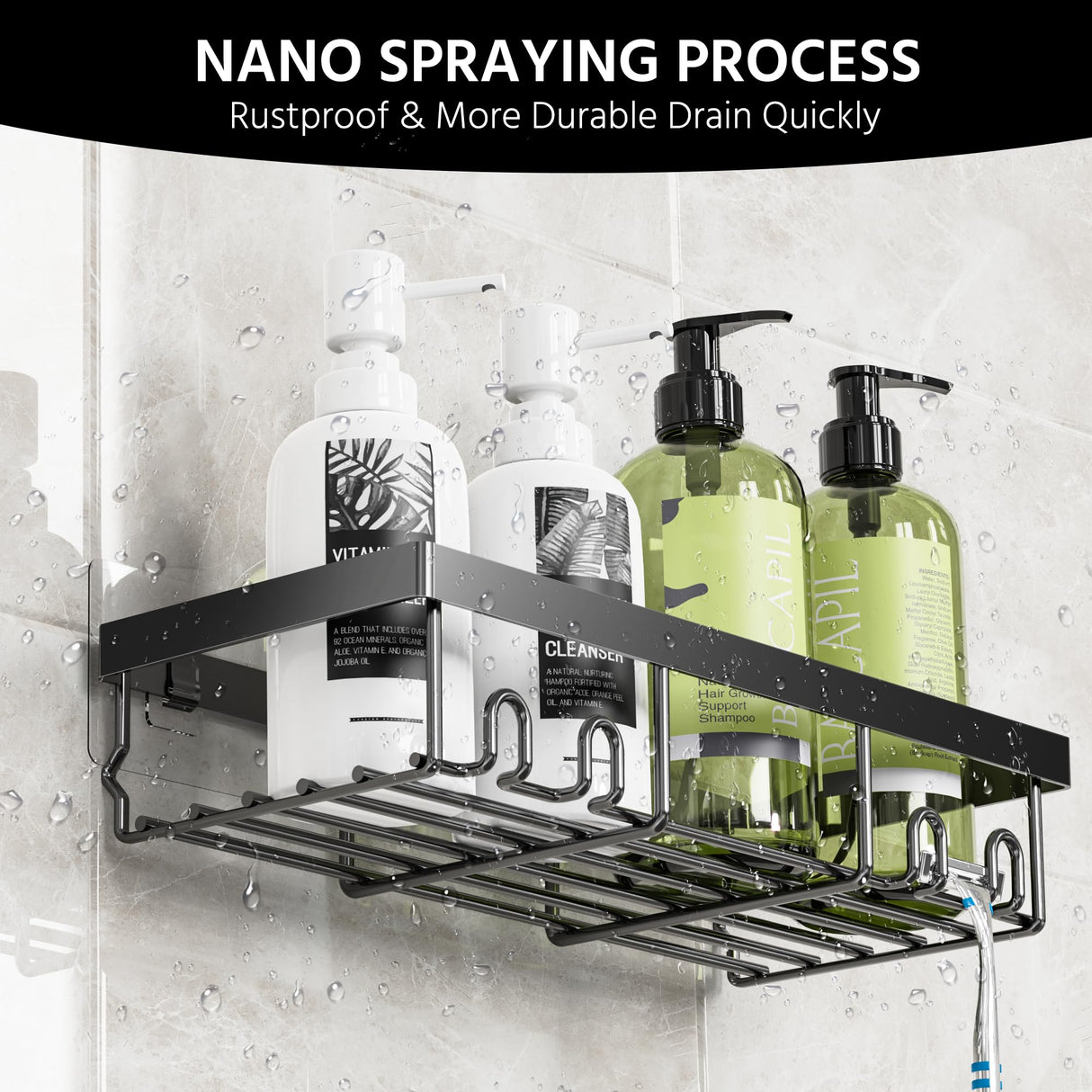 Moforoco 3-Pack Shower Caddy Basket Shelf with Soap Holder, No Drilling Traceless Adhesive Shower Wall Shelves, Rustproof Black Bathroom Shower Storage Organizer Moforoco